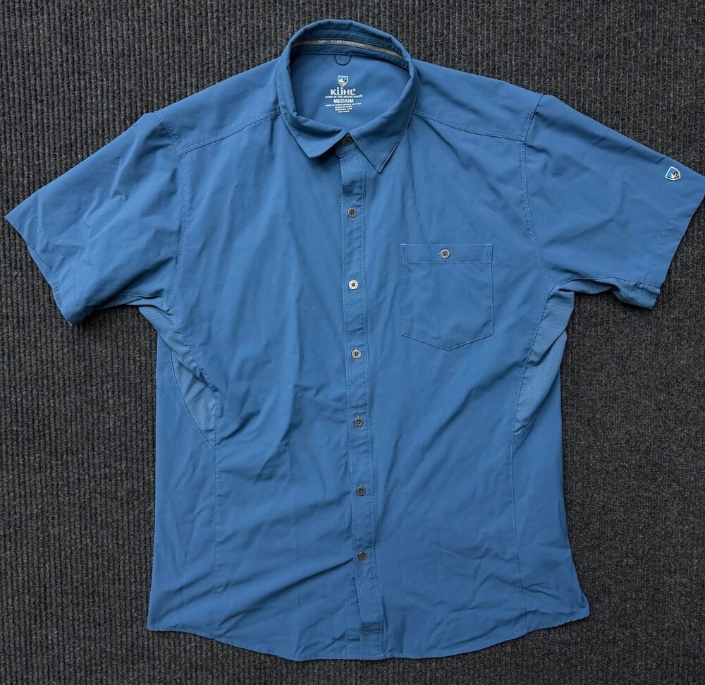 Kuhl Bandit Born In The Mountains Blue Button Up Shirt Mens Medium Short Sleeve